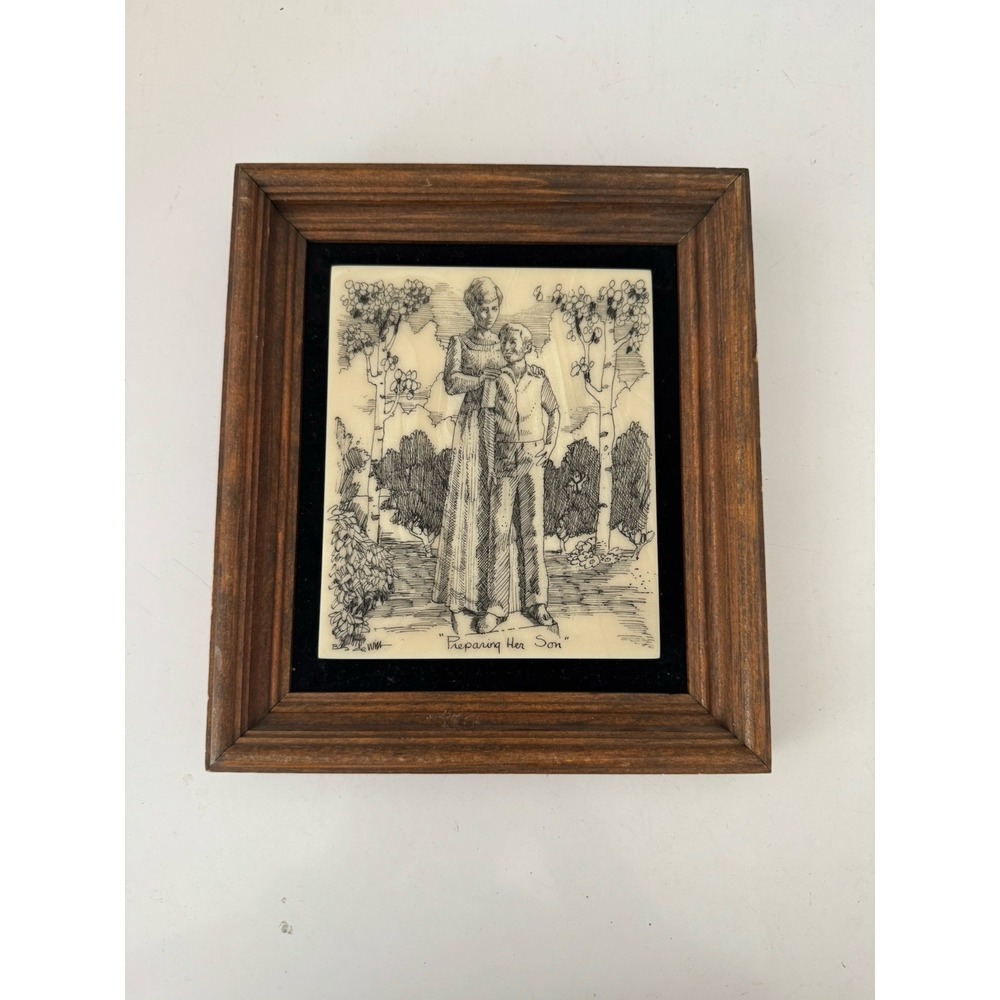 Vintage Bob De Witt Marble Art Etching "Preparing Her Son"